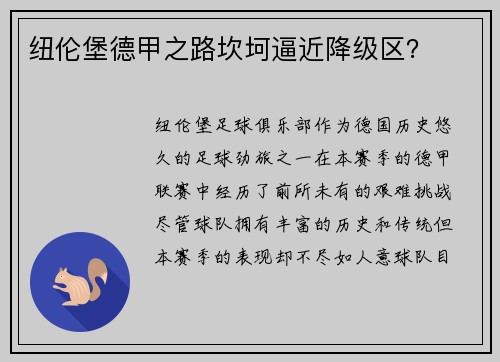 纽伦堡德甲之路坎坷逼近降级区？
